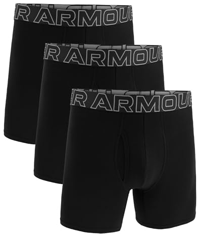 Under Armour Lot de 3 Boxers pour Homme en Coton Performance, Longueur Jambe 15 cm – Respirant, évacuation de l’humidité, Toucher Doux, Confort Toute la journée, Noir/Texte Blanc, L