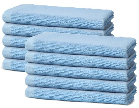 10 er Set Gästehandtücher 30x50cm | Frottee Weich & Flauschig | 100% Baumwolle | Kleine Frottier Handtücher für Gäste | Oeko-Tex | 500g/m² | Ôhm | Hellblau