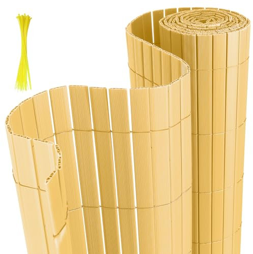 Joparri Canisse en PVC, Brise Vue en PVC 160 x 1000 cm, Clôture Jardin en Bambou avec Serre-câbles, Revêtement de Balcon, Renforcement en 4 Poids, Opaque, Clôture de Jardin, Protection Contre Le Vent