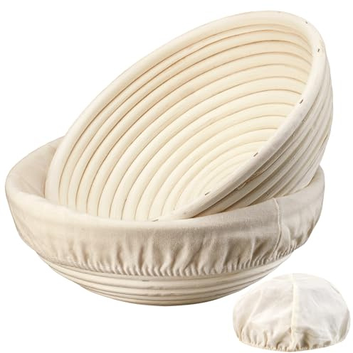 Dimpola Banneton Bread Proofing Basket - 9 inch Banneton Basket Set of 2 Sourdough Proofing Basket Round Proofing Bowls Handmade Rattan Baskets and Liners