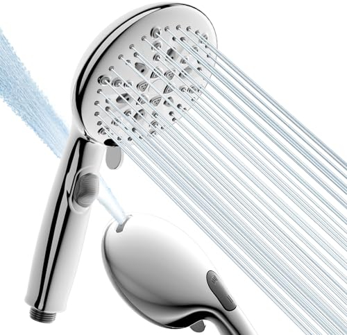 Cobbe Duschkopf Wassersparender, Druckerhöhend mit Stoppfunktion, Handbrause mit 7+2 Strahlarten, Duschkopf mit Starkem Strahl zur Reinigung von Wanne aus ABS, Chrome