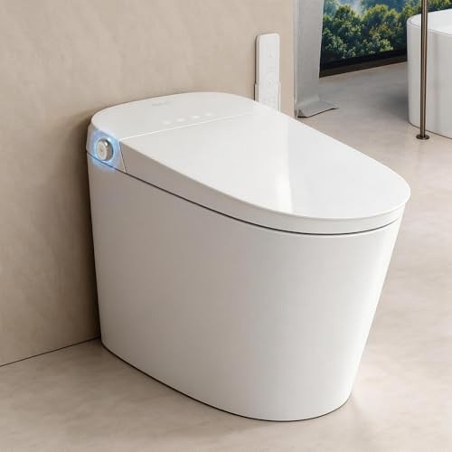EPLO Smart Toilet Bidet con serbatoio incorporato, coperchio con apertura automatica, altezza comfort ADA, doppio scarico automatico, funzionamento sensore piede, sedile riscaldato, display a LED,