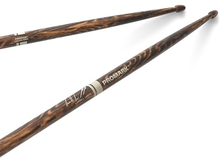 ProMark Drum Sticks - Larnell Lewis Signature FireGrain 5AB Drumstick - Drum Sticks Set - Large Round Wood Tip - Hickory with Lacquer Finish - 1 Pair