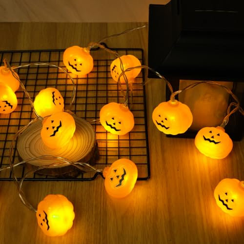 AUAUY Decoration Halloween Guirlande Lumineuse, 3M 20 LED Guirlande Lumineuse Citrouille à Pile, 2 Modes, Décoration D'Halloween pour Intérieur, Extérieur, Jardin, Maison, Fête, Bar
