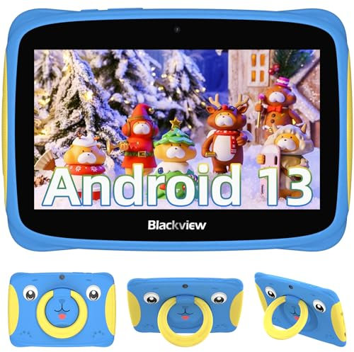 Blackview Tablet para Niños 7 Pulgadas, Android 13 Tab3Kids, 4GB RAM 32GB ROM, Google GMS con Control Parental, Bluetooth 5.0, Doble Cámara, Wi-Fi, Funda Infantil