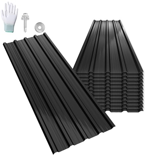 LARS360 Lamiere trapezoidali in acciaio zincato – Lamiere profilate e ondulate per tetto e parete, ideali per carport, casetta da giardino, capanno degli attrezzi (Nero, 12 pezzi)