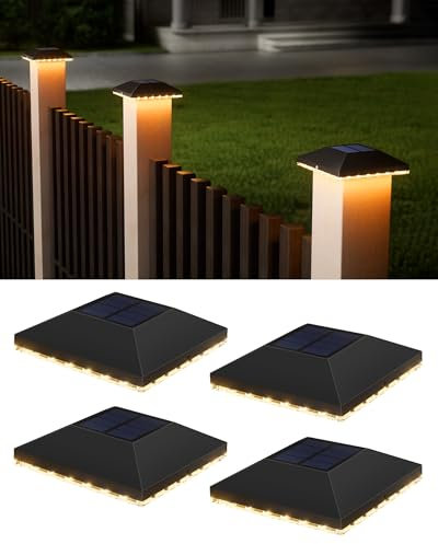 JACKYLED Chapeau de Poteau Solaire 7x7 8x8 9x9 10x10, Lot de 4 Lampes Solaires IP65 Étanches pour Poteaux en Bois, Jardin, Terrasse, Plateforme