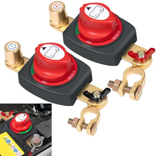 TZEKING 2 stycken batterihuvudbrytare positiv minuspol, 180° justerbar bilbatteri frånkopplingsbrytare 12 V-48 V, frånkopplingsbrytare vattentät, batteribrytare, batteri huvudbrytare för bil