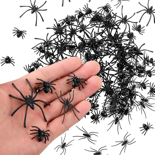 200 Stück Plastikspinnen, Halloween Spinn, Spinnennetz Deko, 3 Verschiedene Spinnen, Halloween Deko Spinnennetz, Decoration Kleine Mini Spider Realistic Sehr aus Plastikspinnen, Spinnhalloween ﻿