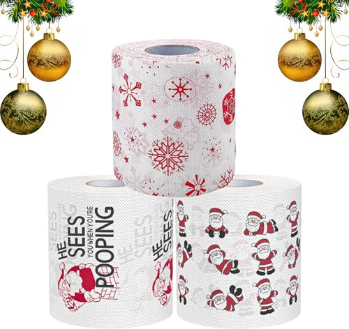 Papier Toilette de Noël,Papier Toilette Amusant,papiertoilette à motif pour noël décoratif,Idées Cadeaux Blagues Drôle pour Amis
