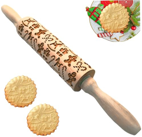 Trä kavel jul präglad kavel 35,5 cm trästift med 3D älg pepparkakor godis tall mönster nål för bakning av kakor våfflor bakverk deg pajer