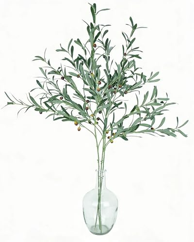 Avoik Ramas de olivo artificiales, 110 cm, plantas artificiales, decorativas, para jarrón, casa, dormitorio, oficina, decoración de mesa, interior, exterior, jardín, decoración, 3 unidades