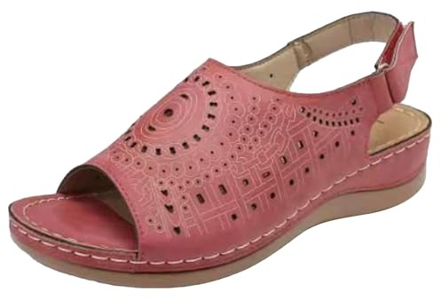 Uwdiohq Sandalias Mujer Para Paseo Diario Caña Retro Con Hebilla Y Punta Abierta Tacón Hueco Tacones Negros (Red, 37) Caminar Verano Deportivas Trekking Barefoot Espadrilles Chanclas Cuña