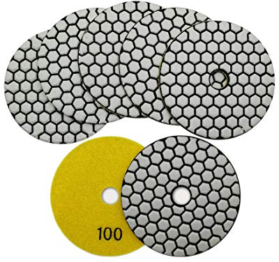 SHDIATOOL Dry Diamond Polishing Pads 7PK Dia 4 inch/100MM Resin Bond Flexible Sanding Disk for granite marble (7pcs grit 100)