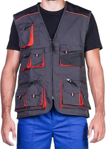 MAZALAT work wear Gilet da Lavoro Uomo Multitasche, Senza Maniche, Giacca da Lavoro, Grigio, Abbigliamento da Lavoro, Qualita, XXXL