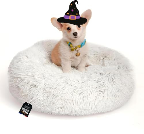 One PETS-TOP® Hundekörbchen Waschbar Fluffy – Hundebett Donut Flauschig mit Abnehmbarem Bezug – Donut Hundebett Rund für Kleine & Große Hunde60 cm Durchmesser Perlgrau