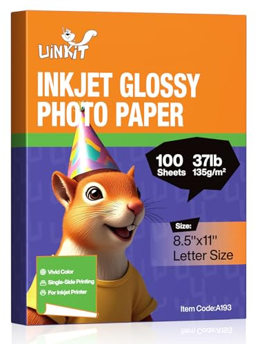 Uinkit 37lb Thin Flyer Paper Glossy 8.5x11 Inkjet 100 Sheets Single Side DIY Chip Bag 135gsm Printer Picture for Inkjet Printer with Dye Ink Letter size A4 Brochure (8.5X11X100)
