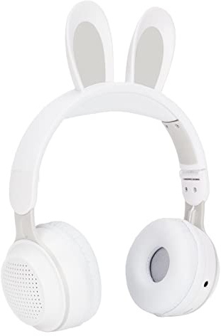 Vikbara Bluetooth 5.0-hörlurar med Mikrofon Söt Kaninöra Trådlösa Hörlurar över örat för Gröna Barn Tonåringar Vuxna, 12 Timmars Lyssningstid, TF/Aux, Inbyggd 7 Modeller LED-färgljus(vit)