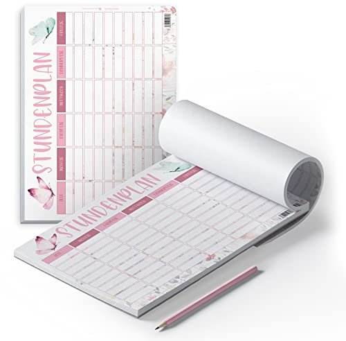 itenga Stundenplan DIN A4 als Block 25 Blatt Stundenplanblock stundenpläne (Schmetterling)