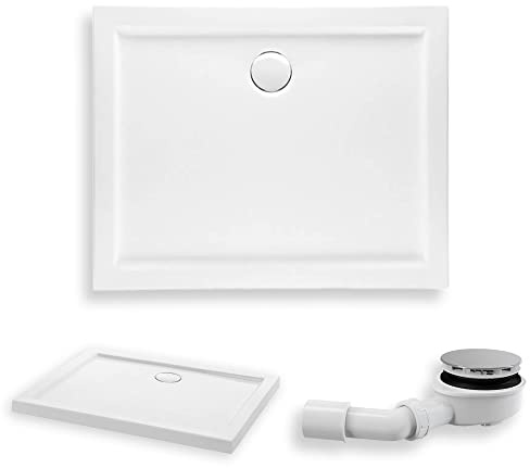KOLMAN Duschwanne 110x90 cm Rechteck, Weiß, Acryl, Flach, Glatt, Ablaufgarnitur Ø 90 mm, Design-Duschtasse Rechteckig Goliat