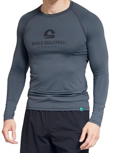 T-shirt de beach-volley à manches longues pour homme - Chauffant, séchage rapide, indice de protection élevé contre la lumière, en matériaux recyclés - 100 % fabriqué au Portugal, gris, L
