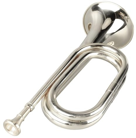 Military Trumpet Flat Bugle Brass Cavalry Scouting Trumpet with Mouthpiece C Key for School Band and Beginners Gift Silver