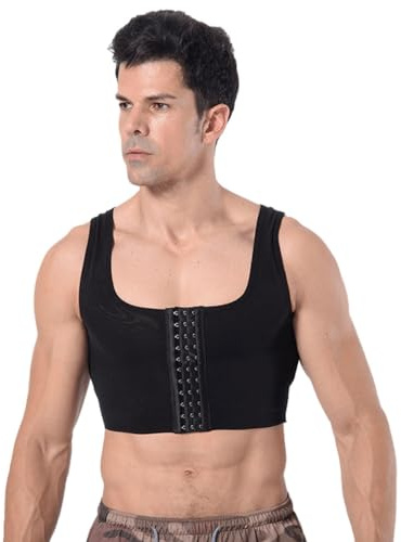 SUIUOI Body shaper da uomo, a compressione piatta, per nascondere ginecomastia, maglione per il petto, a compressione, dimagrante, corsetto, canottiera, canottiera, shapewear, Nero, XXL