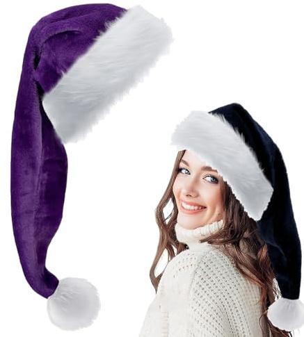 Gorro Navidad Adulto Niños Extra Largo,30*150cm Pompón Sombrero de Navidad Morado Unisex,Gorros Navideños Felpa Accesorios Decoración Navideños para Fiestas,Año Nuevo Decoración Regalos de Festividad