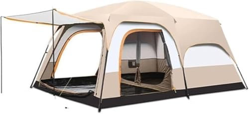 KinZon Campingzelt für 10 Personen, wasserdicht, großes Familienzelt mit 2 Schlafzimmern, 6 großen Netzfenstern, für Picknick, Camping (Beige, 8-10 Personen (410 x 300 x 210 cm))