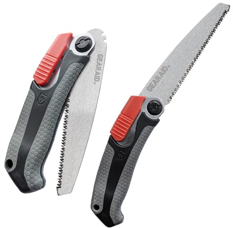 GEAR AID Skara - Sierra de campamento plegable de doble posición y funda protectora, ideal para cortar madera de 2.5 pulgadas de diámetro para camping, senderismo, mantenimiento de senderos, caza y
