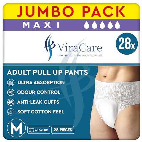 28 x Maxi Incontinence Pants Women and Men, Adult Nappies | Ultra Absorption, Anti-Leakage, Soft-Stretch Waistband, Breathable, Discreet Fit, Adult Diapers, Medium Size (2 Packs of 14)