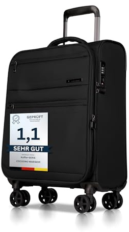 Cocoono Handgepäck Koffer 55x40x20 – Leichter Stoff Reisekoffer mit Rollen, TSA-Schloss, erweiterbar, 40L – Cabin Trolley für Flugreisen, 360° Doppelrollen, Robustes Hand Luggage (schwarz, M)