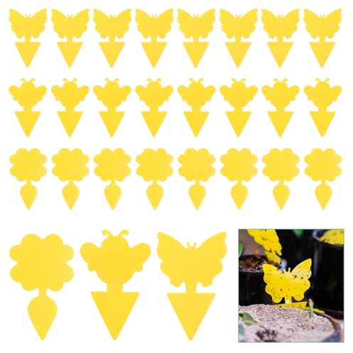 EROOSY 60 stycken gula klistermärken, sorgsmyggor, bekämpar fruktflugfälla, flugfälla, fruktflugfälla, gul självhäftande fälla för inomhusväxter, skadedjursbekämpning