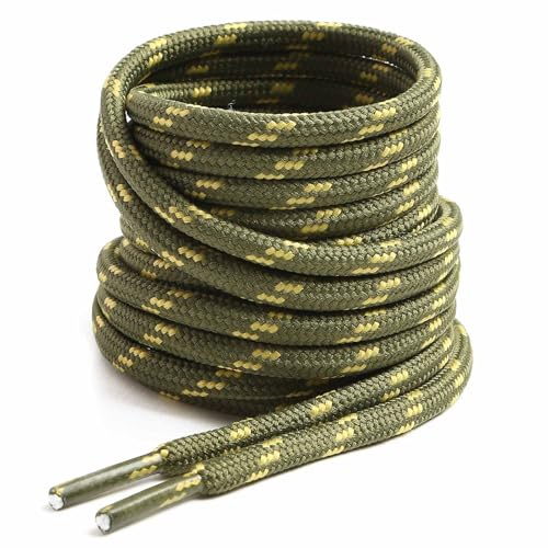 VSUDO Cordones de Botas Verde Militar 140 cm, Cordones Resistentes para Botas de Montaña (1 Par-Verde Militar con Punto Amarillo-140cm)