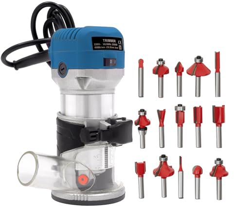 Fresadora eléctrica, 2000 W, 40.0000 r/min, fresadora de bordes con 15 brocas, 6 niveles de velocidad, para ranurado, mecanizado, recorte, tallado, fresado