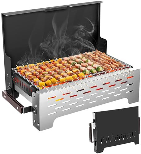 BIBEMOROL Camping Grill Holzkohle Klappbar Klappgrill Holzkohlegrill Outdoor-Grill - Kompakter & Leichter BBQ-Grill für Camping, Grillpartys, Picknicks, Außenküche & Gartenkochen
