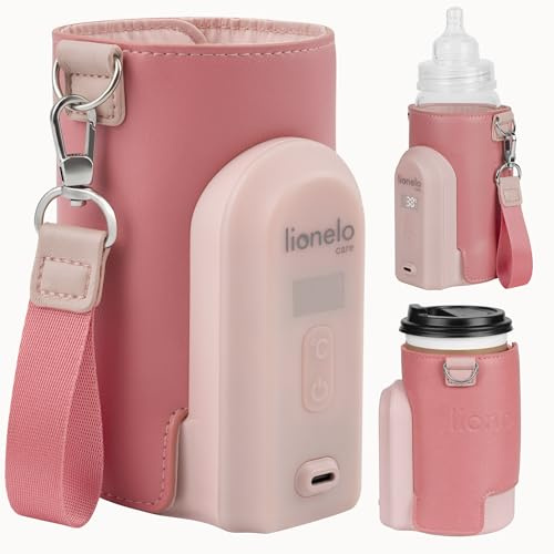 LIONELO Thermup Go Evo Bärbar Flaskvärmare för Resor, USB-C Laddning | USB-C, 9-timmars batteri, LCD-skärm, 5 inställningar 38-50°C, passar 50-80 mm flaskor och billaddare kompatibel