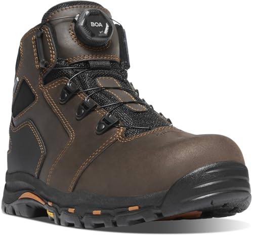 Danner Vicious 4.5” Composite Toe Work Boots for Men - Full-Grain Leather with Breathable Gore-Tex Lining, Speed Lace System & Non Slip Heel Outsole, Brown/Orange - BOA - 13 EE