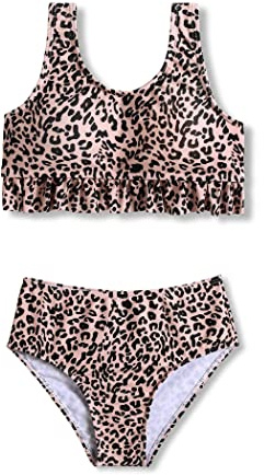 Arshiner Ragazze Bikini Estate Leopardo Costume da Bagno Ruffle Bustier Bikini Slip 2 Pezzi Costume da Bagno Bambini Spiaggia Tankini Set Costume da Bagno Costumi da Bagno 11-12 Anni
