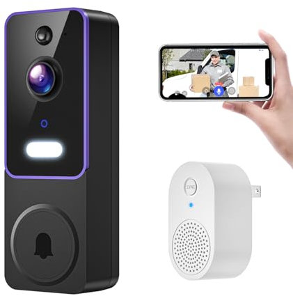 Blazique Smart Video Doorbell Camera, Wireless Indoor/Outdoor Surveillance Cam, AI Human Detection, Live View, Included Doorbell Receiver, 2-Way Audio, Night Vision, Cloud Storage, 2.4G WiFi