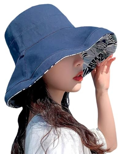 Kisyard Reversible Bucket Hat for Women Summer UV Sun Protection Wide Brim Fishing Hat Foldable Travel Beach