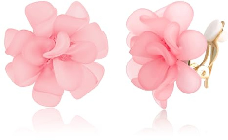 LAXPICOL Fashion Flower Clip On Earrings For Women Cute Lovely Acrylic Pink Flower Earrings No piercing Earrings