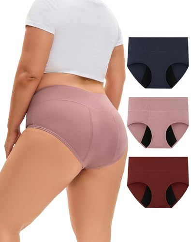 INNERSY Menstruationsunterwäsche Starke Blutung Große Größen Bambus Inkontinenz Slip Damen 3er Pack (60-62, Marineblau/Dunkelrot/Violett)
