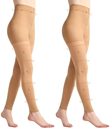 Yilanmy 2 Paar Kompressionsstrumpfhose Damen 80D Blickdichte Shape Strumpfhosen Zehenfreie Stützstrumpfhose Bauchweg Figurformende Feinstrumpfhosen (Hautfarben,L-XL)