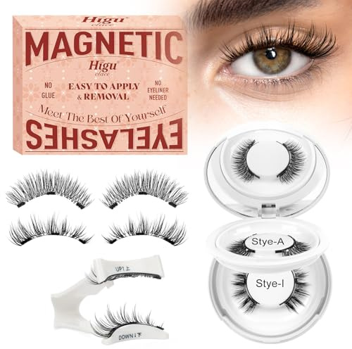 Higu Clace PestañAs MagnéTicas Con Aplicador, PestañAs MagnéTicas Sin Delineador De Ojos, Aspecto Natural, Magnetic Eyelashes No Necesita Pegamento(Kit-AI1)