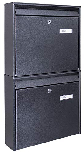 Banjado Burg-Wächter Briefkastenanlage/Briefkasten 2 Parteien/Burg Wächter Briefkästen schwarz/Briefkasten Mehrfamilienhaus/Postkasten XXL mit Namensschild