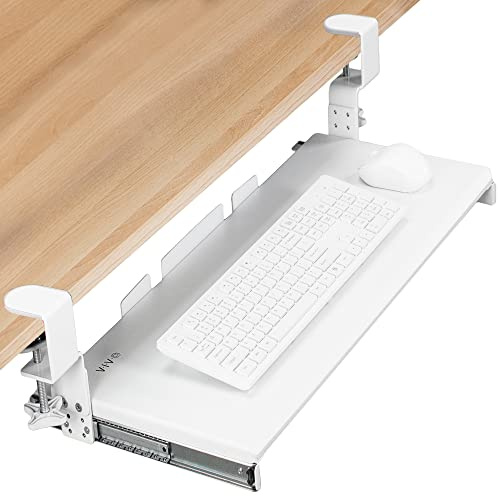 VIVO Large Height Adjustable Under Desk Keyboard Tray, C-clamp Mount System, 27 (33 Including Clamps) x 11 Inch Slide-Out Platform Computer Drawer for Typing, White, MOUNT-KB05HW