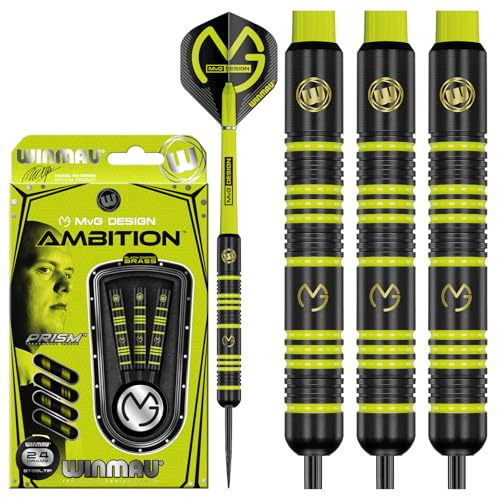 WINMAU Michael Van Gerwen MvG Ambition 24 Gramo Dardos de Latón con Prism vuelos y Ejes (Tallos de dardo)