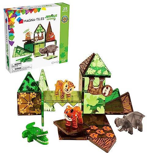 Magna-Tiles Jungle Animals 25-Piece Set - 3D magnetic building tiles, Clear Colors