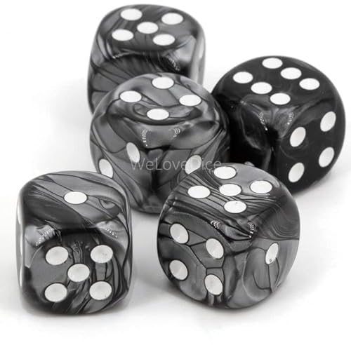 Würfel (16mm W6) in Silber/weiße Punkte - Made in Germany - WeLoveBeads - 5 Stück